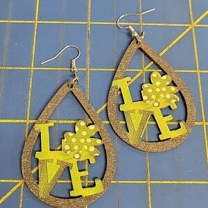 LOVE St Patrick Wood Cut Out Clover Green Earrings